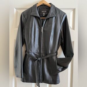 Womens black leather jacket.